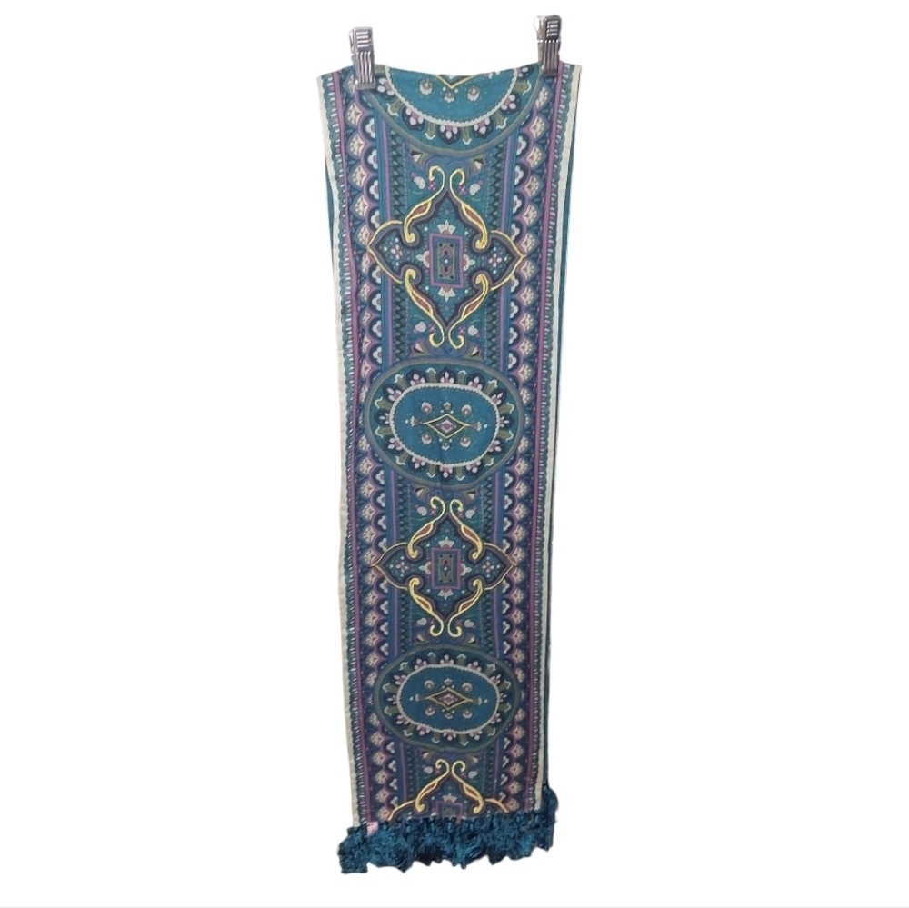 Vintage Juicy Boho Pattern Teal Gold Embroidered Scarf Wrap
